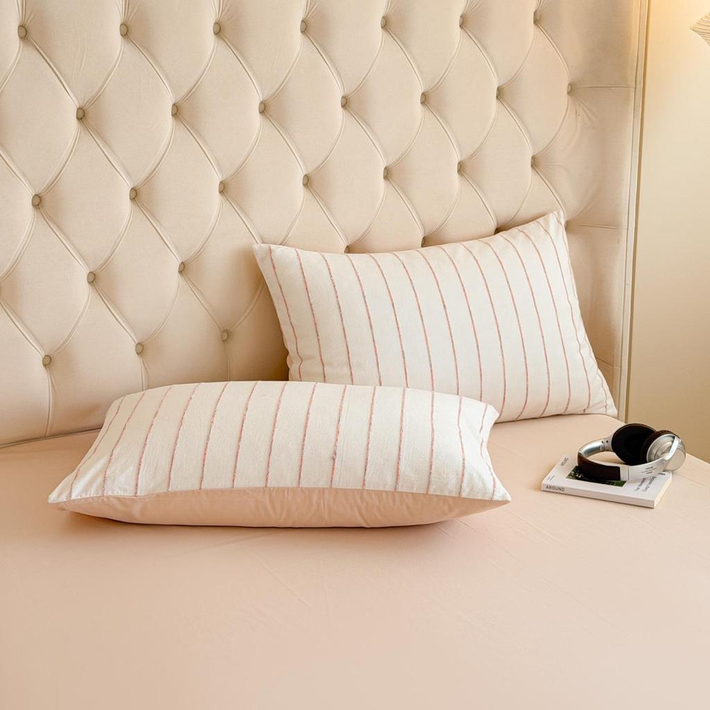 All-Cotton Chenille Jacquard 4-Piece Set: Striped Duvet Cover, Bed Sheet, Fitted Sheet - Simple Washed Cotton Design