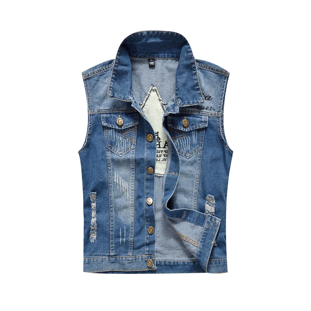 Men's Slim Fit Plus Size Ripped Denim Motorcycle Vest - Trendy Casual Korean Style