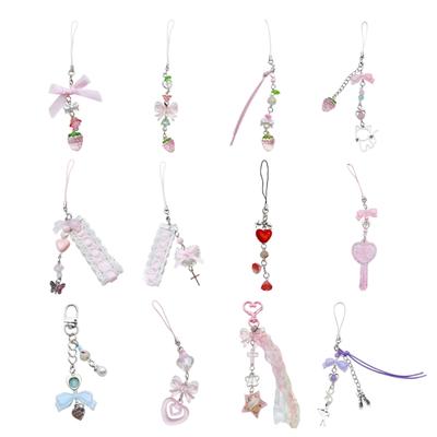 Fashionable Beaded Keychain Stylish Acrylic Alloy Phone Pendant Elegant Bag Charm Gift Personalized Wallet Jewelry