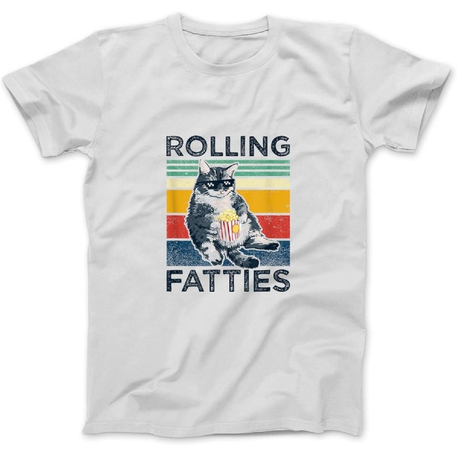 Rolling fatties cat Shirt Lazy Style Cats cat Tshirt Men T-Shirt Sweatshirt Hoodie Tanktop for Men Women Kids White S