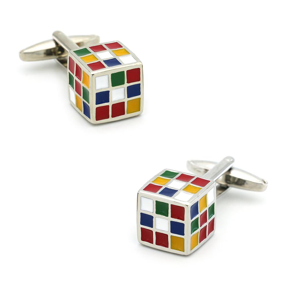 Igame Rubik'S Cube Cuff Links Muti-Color 3D Magic Cube Design Quality Brass Material Cufflinks For Men
