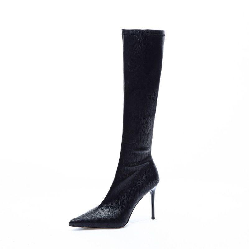 White Women's High Cylinder Boots Pointed Toe Thin Heels Side Zipper Knee High Boots Winter Soft Sole Not Tiring Feet Women Shoe