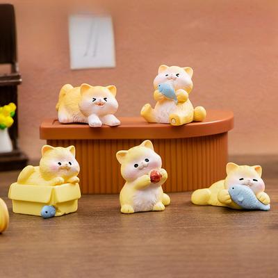 Lot de 6 miniatures de chats de dessin animé en résine, ornements miniatures pour jardin féerique, décoration de paysage