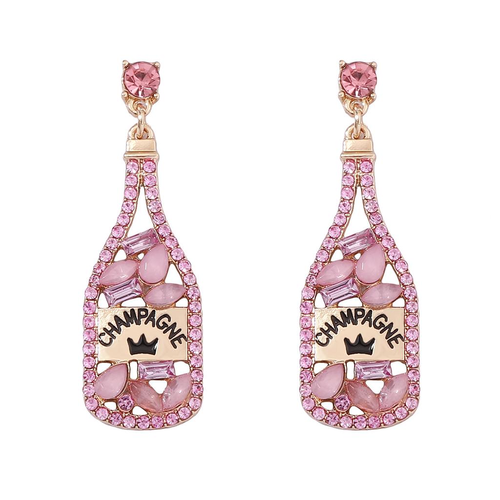 Cross-border European and American Elements Inlaid with Rhinestone Letters Wine Bottle Pendant Women's Fashion Personality Earrings Amazon Hot Sale