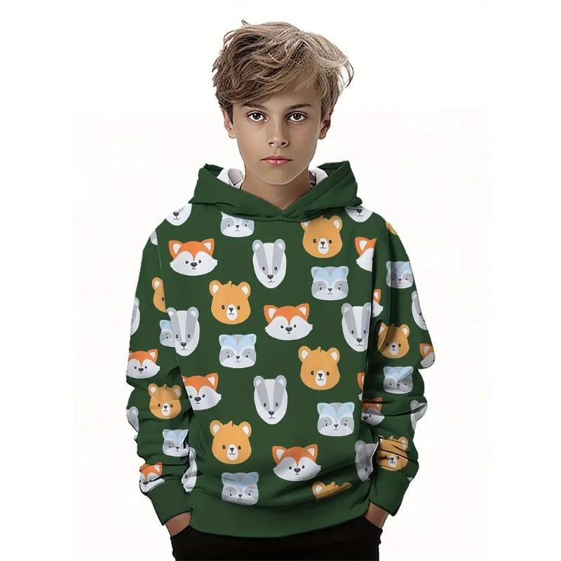 Autumn Cute Cartoon Animal Pattern 3D Printed Hoodies Fashionable Casual Sports Long Sleeved Children's Boy Hooded Sweatshirts