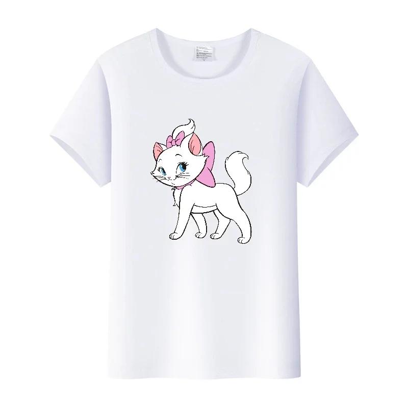 Cute Disney Marie Cat Cartoon Women Tees Summer Tops Aesthetic White Short Sleeve Girl T-Shirts Plus Size Clothing Mens Blouses