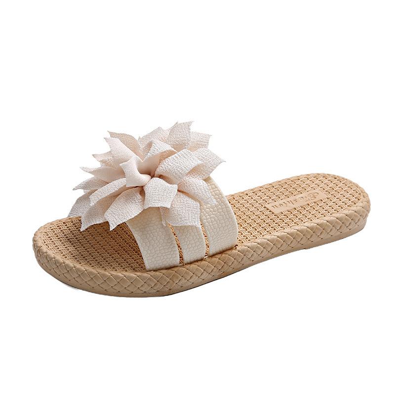 New big flower summer slippers students wear wear wear-resistant flat sandals home cute beach shoes