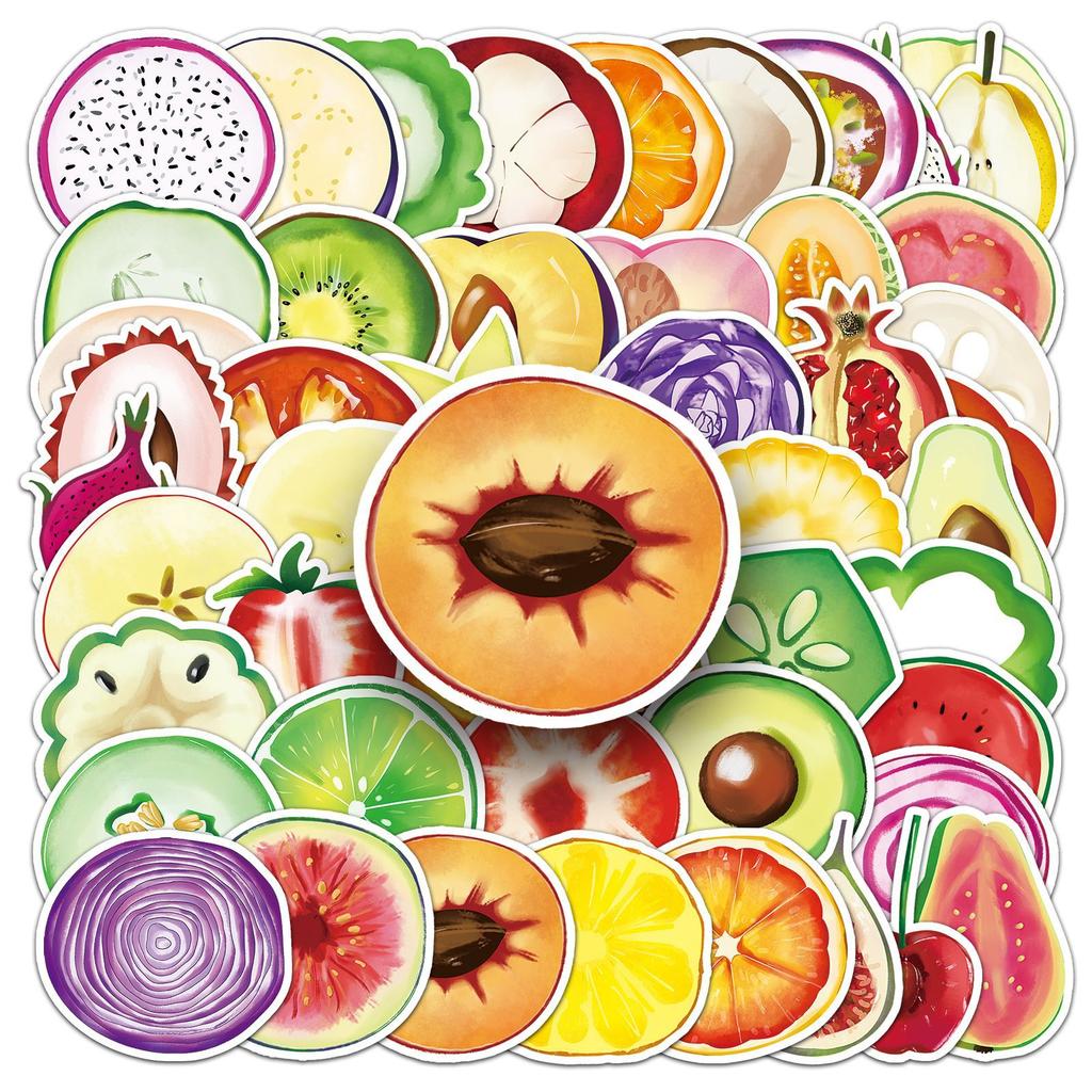 50 Pieces of Vegetable and Fruit Cut Face Graffiti Stickers Personalized Cartoon Hand-painted Decorative Mobile Phone Case Stickers