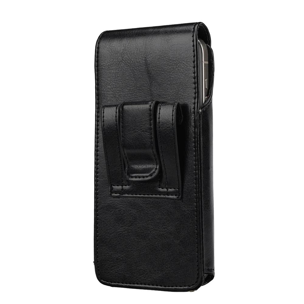 Universal Leather Mobile Phone Waist Bag For iPhone 17 16 15 Pro Max Samsung Xiaomi Vertical Cell Phone Belt Clip Holster Cover