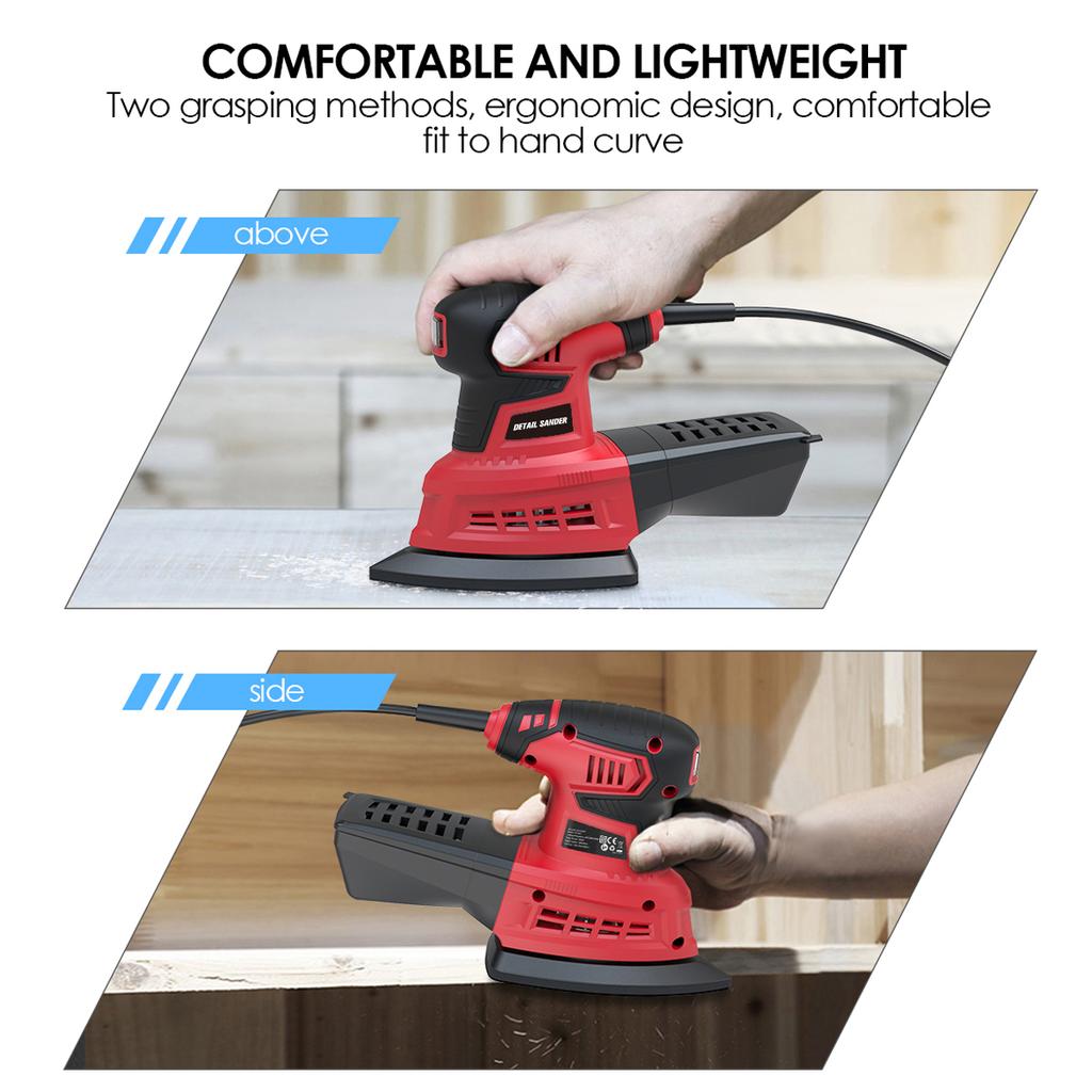 200W Detail Sander Compact Electric Sander with 20Pcs Sandpaper for Wood Woodworking Sanding Works