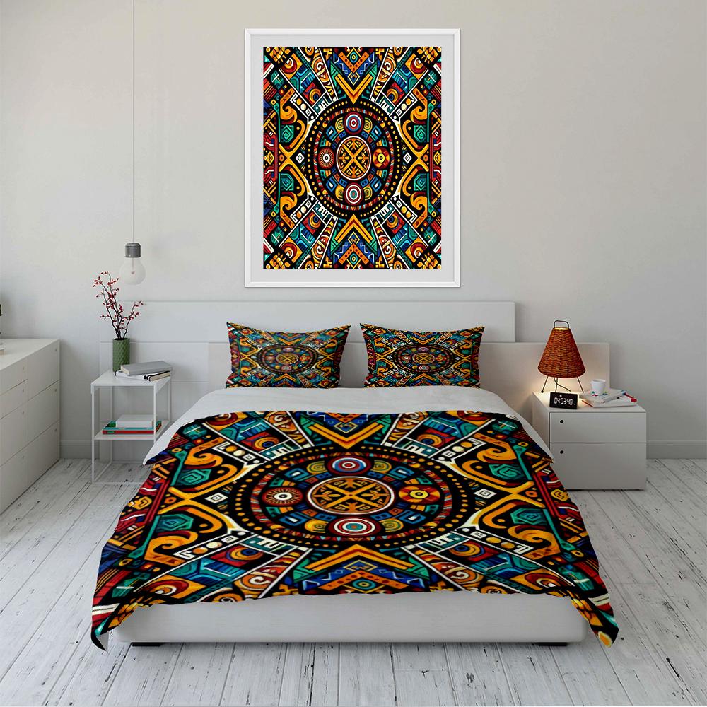 Colorful Geometric Boho Style Bedding Set Bedding Set (1 Duvet Cover, 2 Pillowcases, Duvet Not Included)