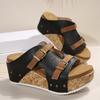 New Large-sized Thick-soled Wedge Heel One-strap Slipper Women's Shoes with Buckle