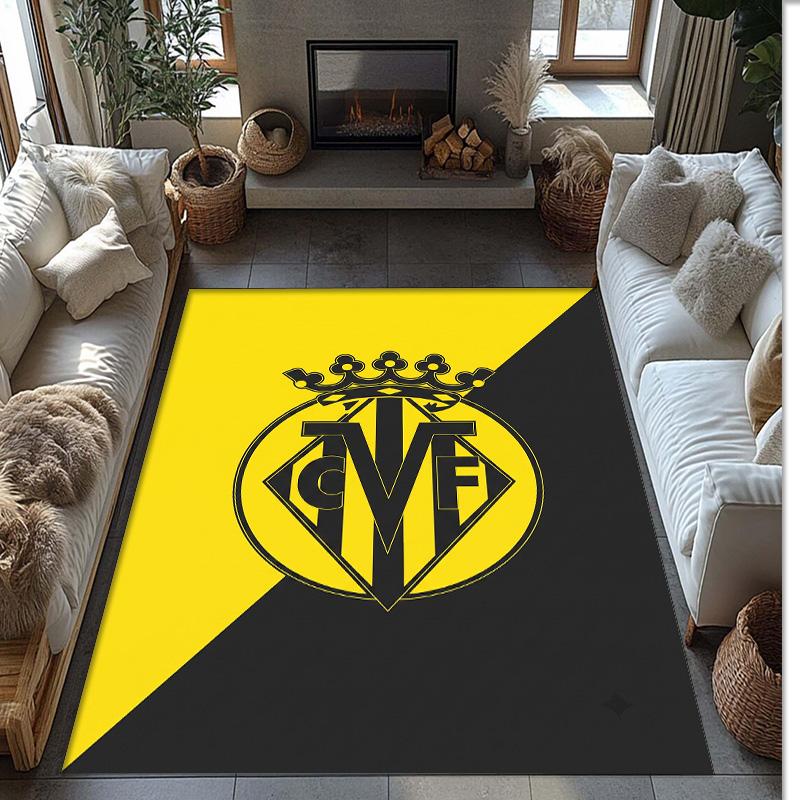Villarreal FC Soccer Football Pattern Soft Area Rug Non Slip Indoor Floor Carpet Sports Decor Mat for Bedroom