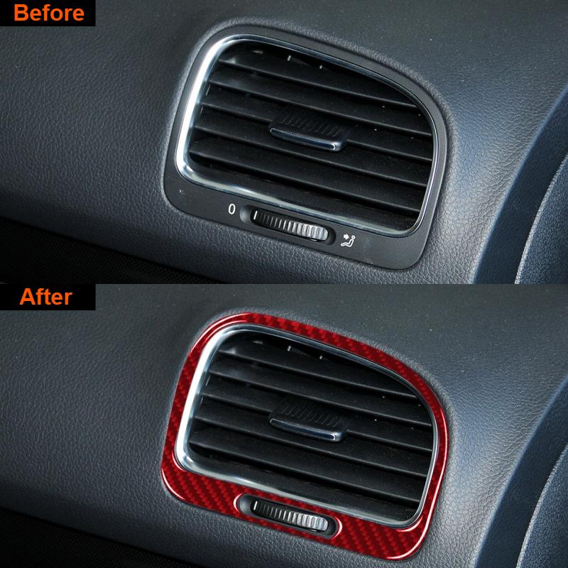 2PCS Real Carbon Fiber Car Instrument Side Air Vents Panel Frame Sticker For Volkswagen Golf 6 2008-2012 Interior Accessories