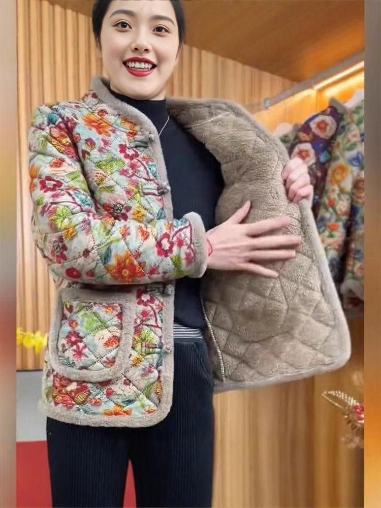 Mom's Petite Plus Velvet Cotton Jacket - Autumn/Winter, Middle-Aged and Elderly Women's Warm Lightweight Short Coat