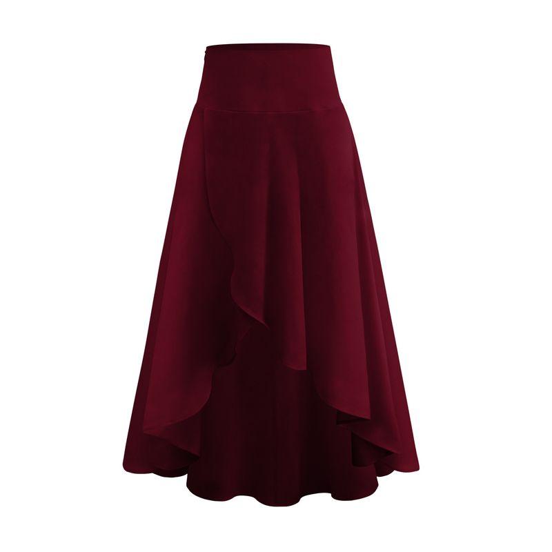 

Solid Color High Waisted Irregular Skirt Pure Color High Waist Asymmetrical Skirt Wine Red XL