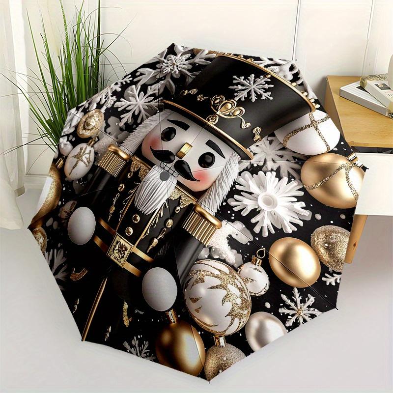 

Christmas Nutcracker Ornament Decoration with Snowflakes and Baubles Umbrella, Cute Umbrella with Cute Design, Portable 3-Fold Compact Umbrella for Me