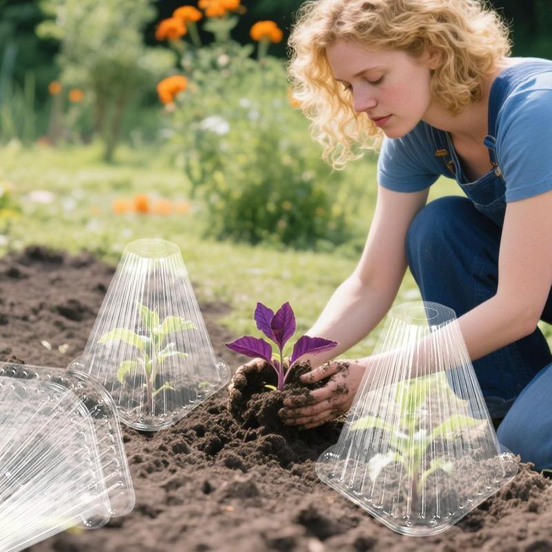 100PCS Gardening Greenhouse Plant Covers Transparent Garden Cloches for Plants Reusable Bell Plant Cover Plastic Small Plant Seedling Protector