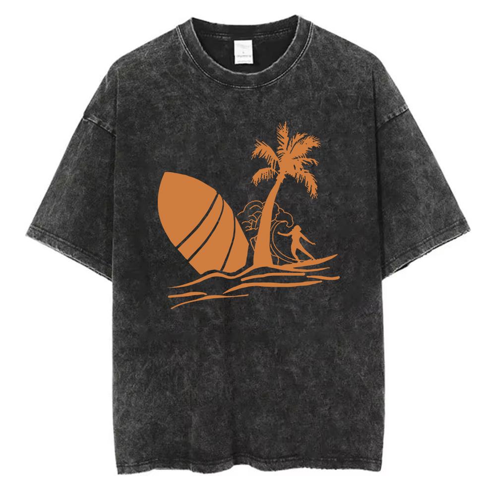 Cotton Washed T-Shirts All-Math Loose O-Neck Tees Butterfly Half Color Half Black and White Print Tops Summer Clothes