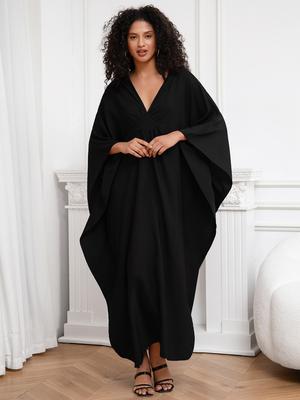 Černé ženy Kaftan nadrozměrné prázdninové párty dlouhé šaty útulné lehké sako společenské oblečení Batwing Sleeve Homewear Q1306