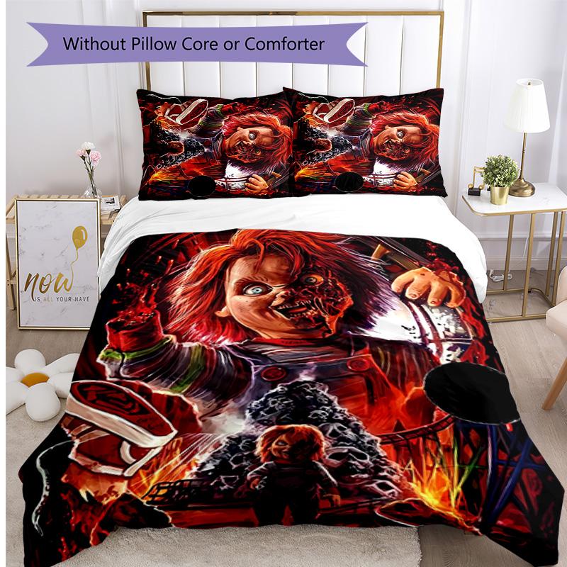 Chucky Cartoon Printed 3PCS Bedding Set Soft Breathable Duvet Cover Pillowcases Set Washable Bedroom Decor Home Gift