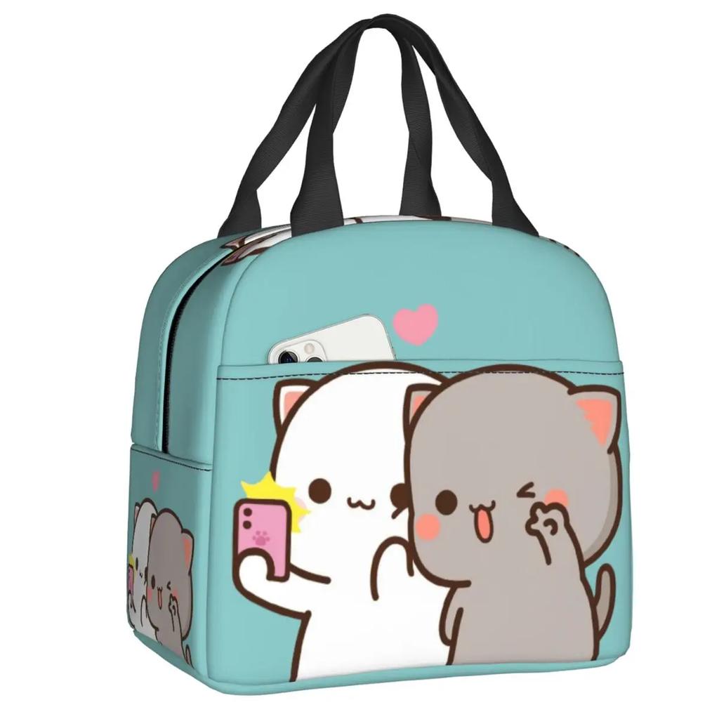 Cartoon Mochi Katze Peach Und Goma Brotdose Frauen Wiederverwendbar Auslaufsicher Kühlbox Thermisch Essen Isoliert Lunchtasche Kinder Schule Kinder