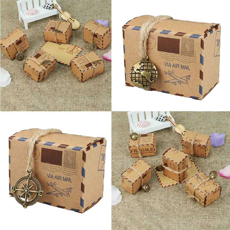 100 ADET Tatil Şeker Hediye Kutusu Kraft Kutular Retro Posta Tarzı Hediye Kutuları Kağıt Noel İkram Çantaları Düğün İçin Parti Hediyelikleri