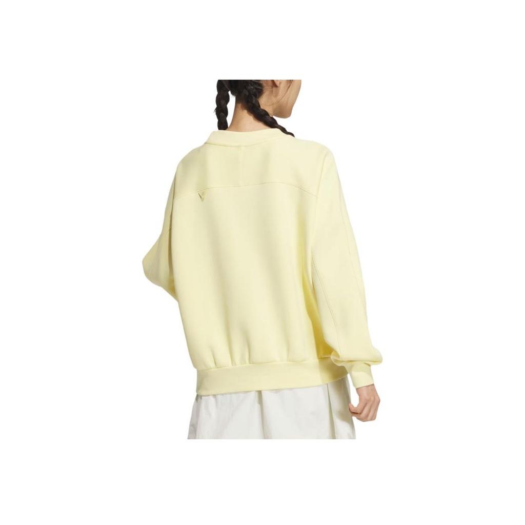 Adidas Logo Doubleknit Crew Logo Print Loose Long Sleeve Sweatshirt Women Sweatshirt Yellow JJ3569