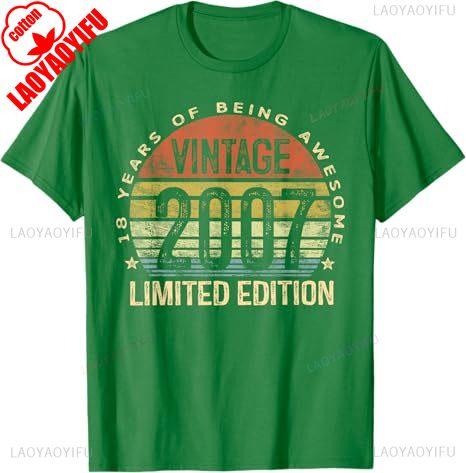 2007 Vintage T-Shirt zum 18. Geburtstag Unisex Retro Grafikdruck Lustiger Slogan Partykleidung für Erwachsene
