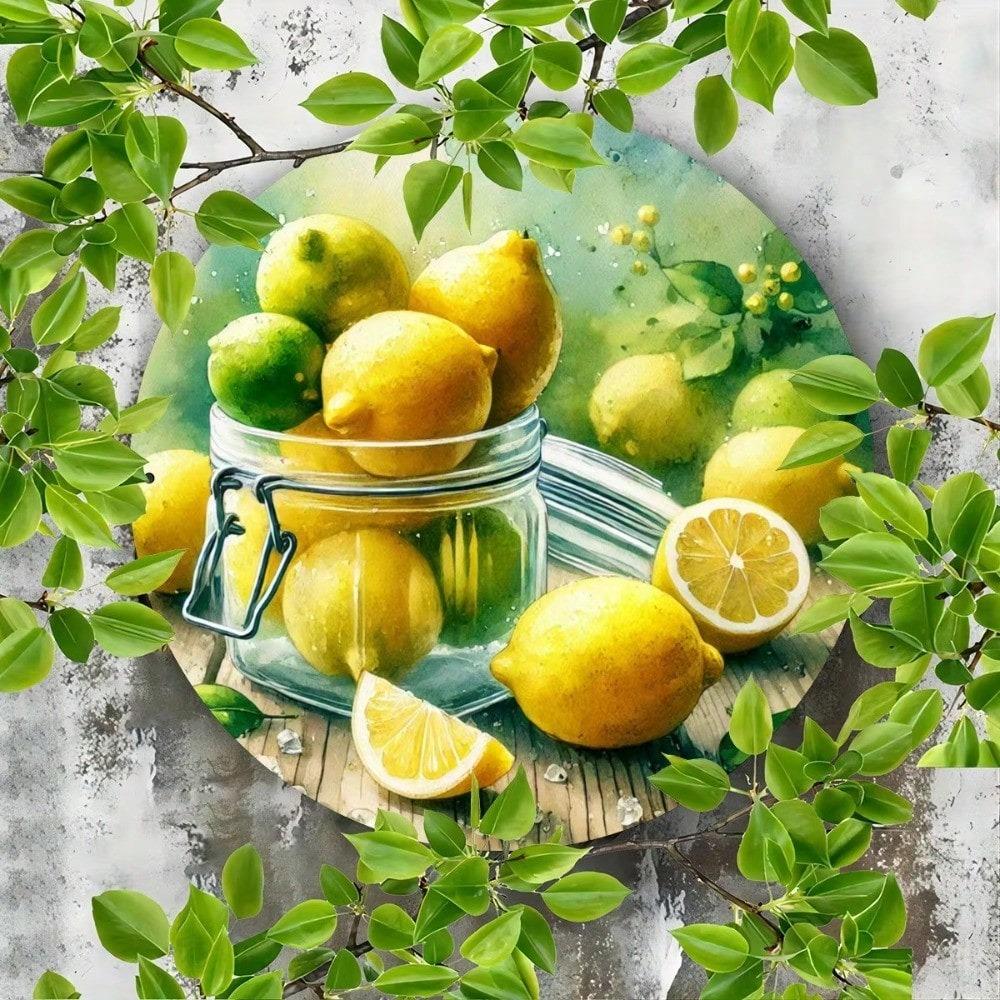 Round Lemon Vase Metal Sign Rust Proof Kitchen Wall Art Decor