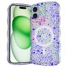 For iPhone 16 Magnetic Case Wave Edge Glitter TPU Phone Back Cover - Laser Butterfly
