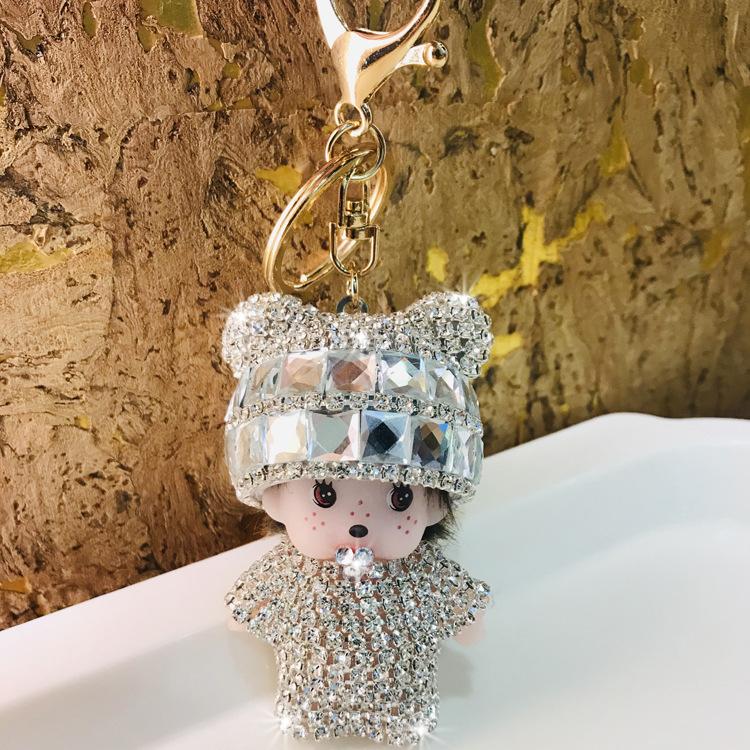 Monchchi Diamond Keychain Cute Monkey Keyring Kawaii Monchichi Hanging Ornament Car Key Chain Children Birthday Gifts s Carry Mini Lightweight