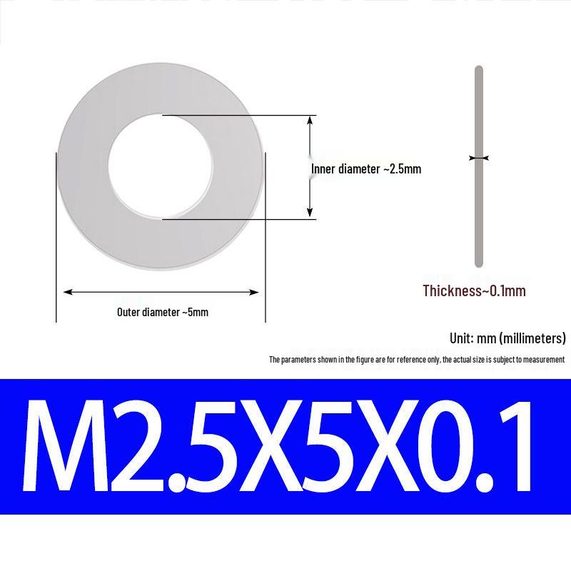 304 Stainless Steel Ultra-Thin Flat Washer, Thickness: 0.1/0.2/0.3/0.4/0.5 Mm, Sizes M1-M8