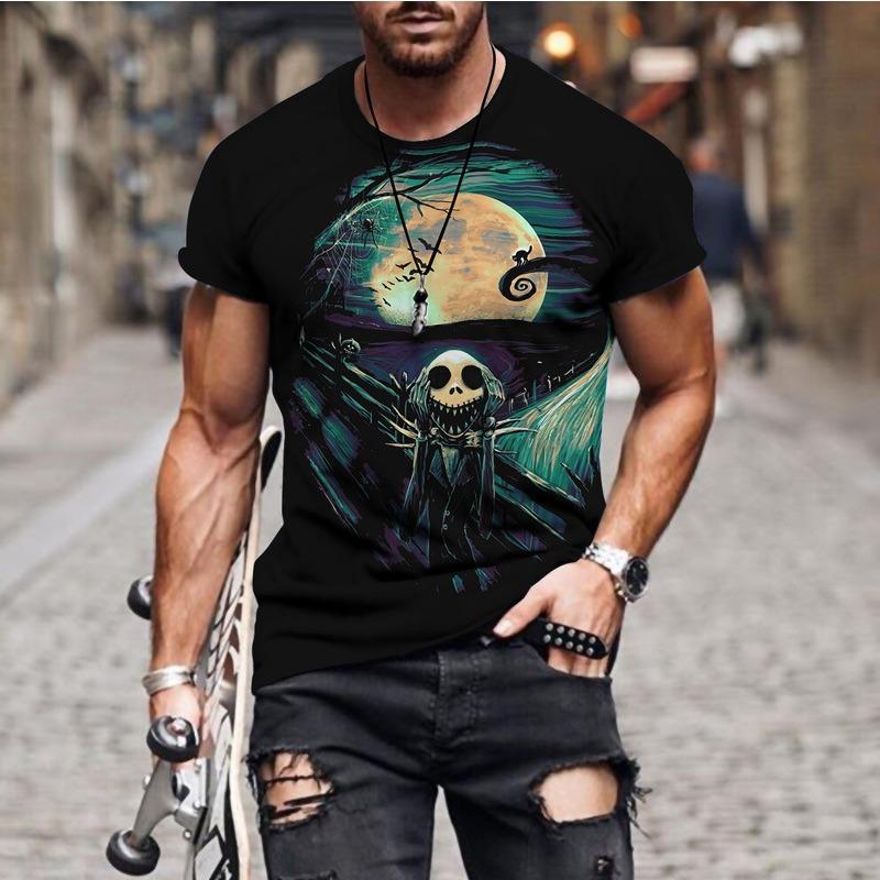Men's 3D Printed T-Shirt Skull Pattern Print Short Sleeve O-Neck Pullover Casual Top