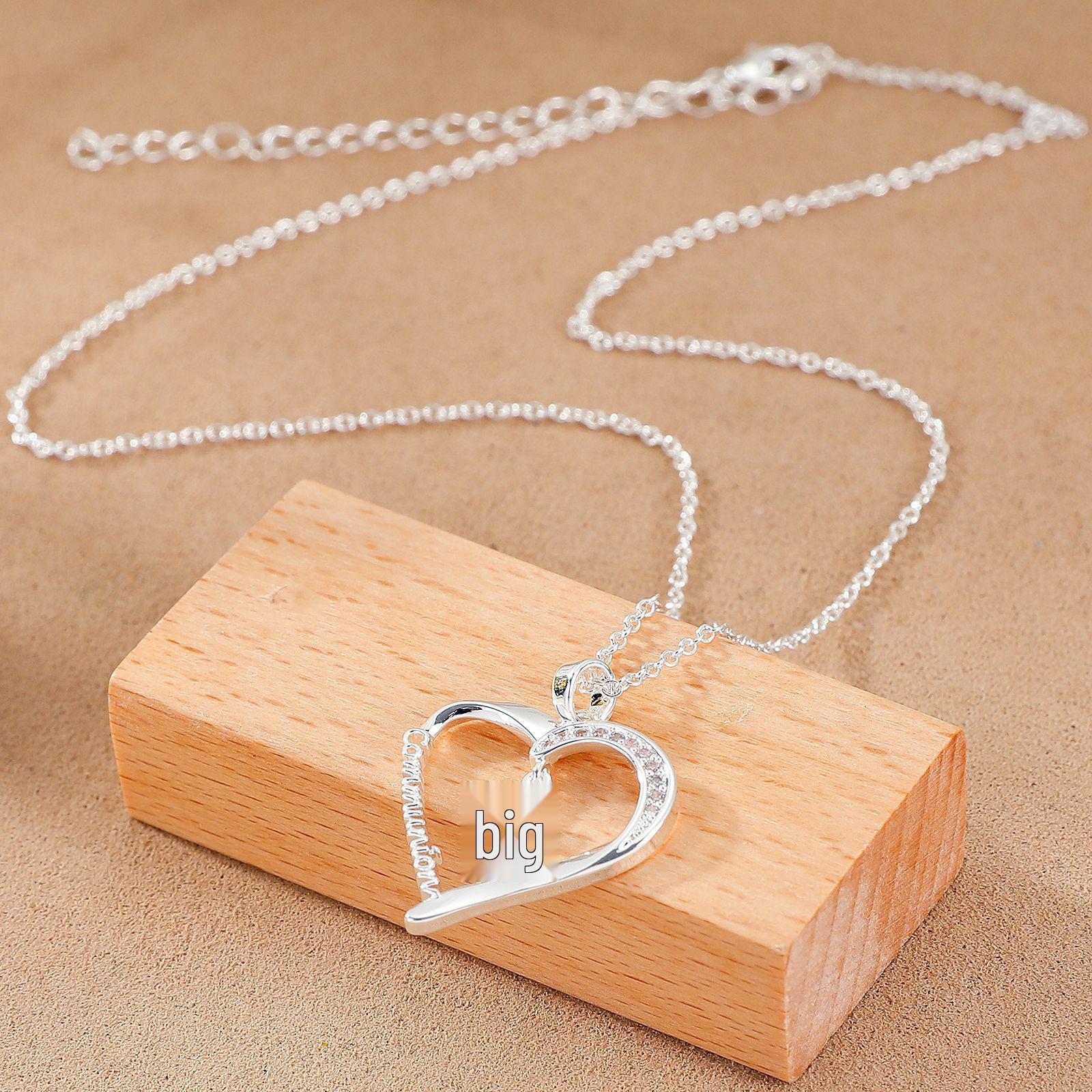 Cross Heart Pendant Necklace - Copper Plated Silver Clavicle Chain