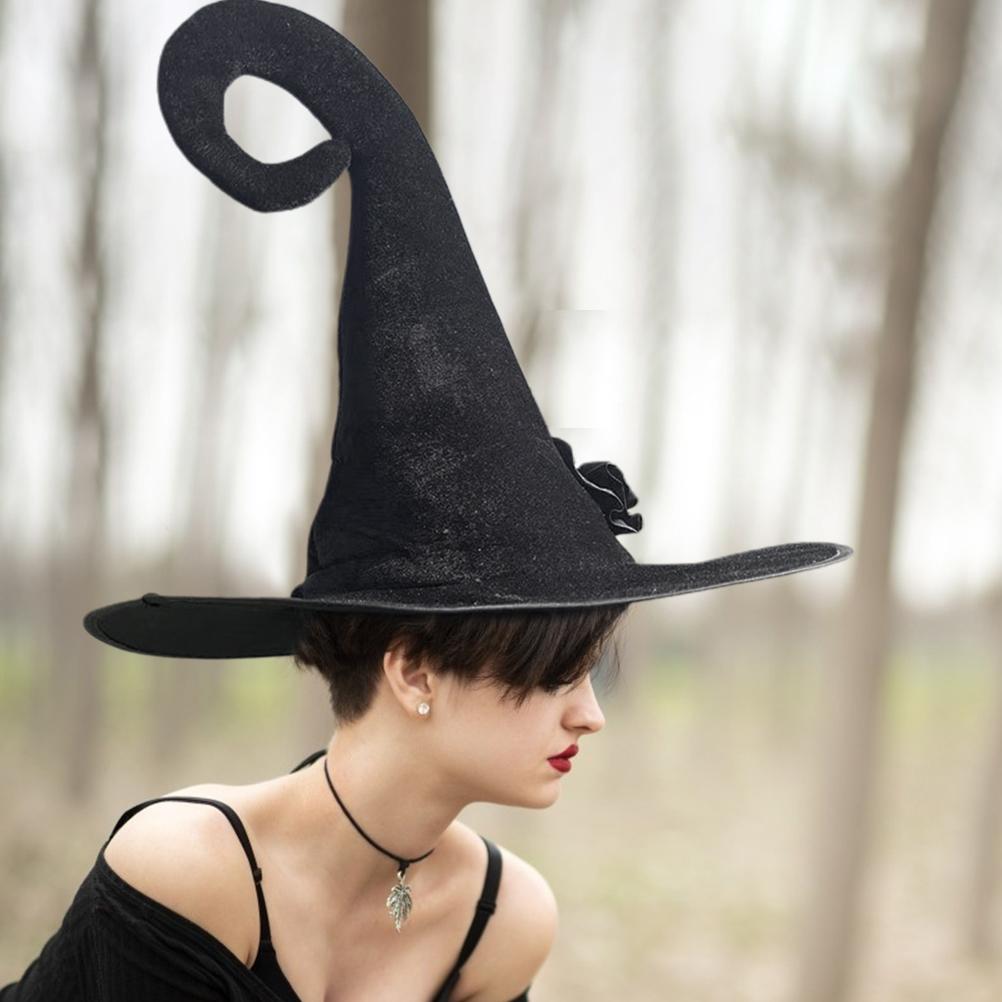 Chapéu de Bruxa de Halloween Preto Feminino Flanela Chapéu de Bruxa Festa a Fantasia Acessório de Cosplay