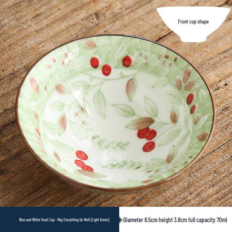 Two-Color Blue & White Porcelain Douli Teacup - Ceramic Kung Fu Master Cup, Japanese Tasting Bowl, Single Tea Cup.