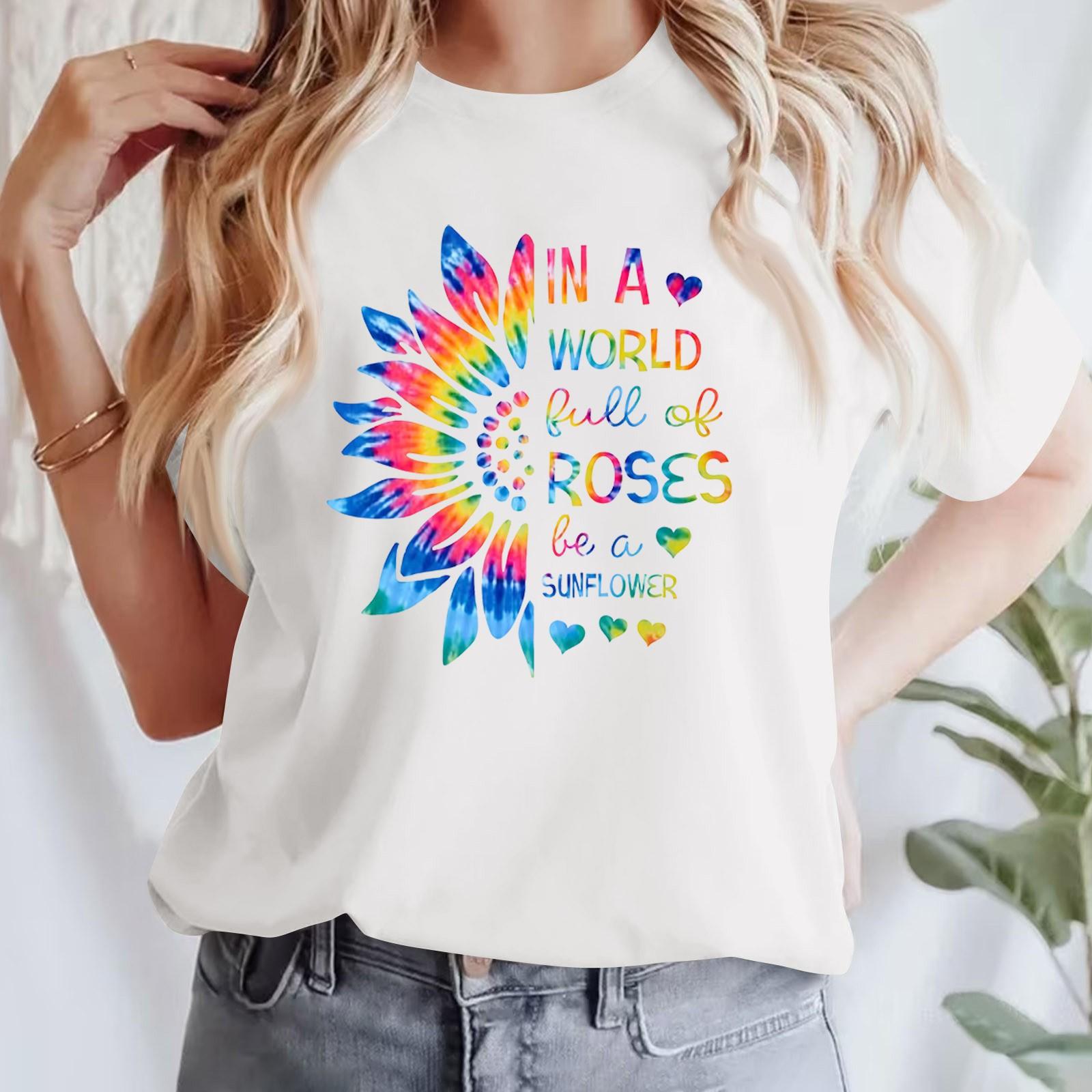 

Женская повседневная футболка с принтом, пуловер с круглым вырезом, топ с короткими рукавами L белый