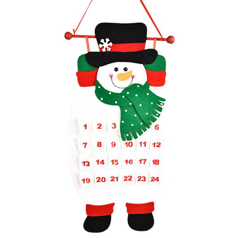 1PC Wall Hanging Christmas Decorations 24 Days Santa Snowman Elk Reusable Xmas Countdown Calendar Christmas Advent Calendar