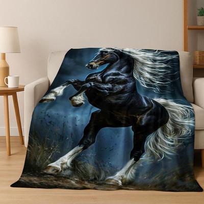 Dream Gallop Άλογο Μουστάνγκ Κινούμενο Σχέδιο Τέχνη Φανελένια Κουβέρτα, Ζεστή Μαλακή Κουβέρτα Ρίψης για Σπίτι Υπνοδωμάτιο Κρεβάτι Καναπέ Κάλυμμα Δώρο Παιδιά