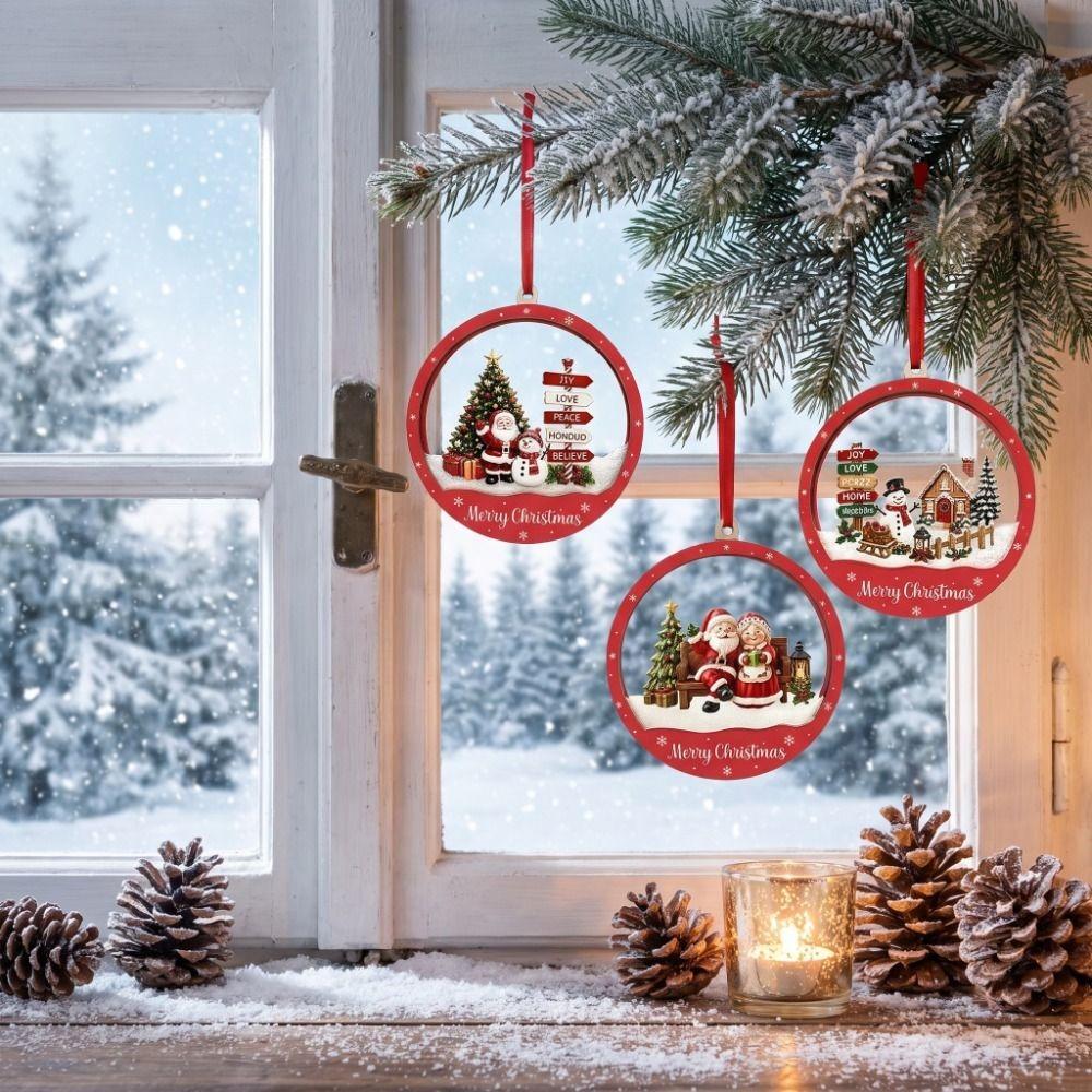 Flowing Snow Christmas Tree Ornaments Snowman House Xmas Hanging Pendant Transparent Acrylic Santa Claus Christmas Decorations