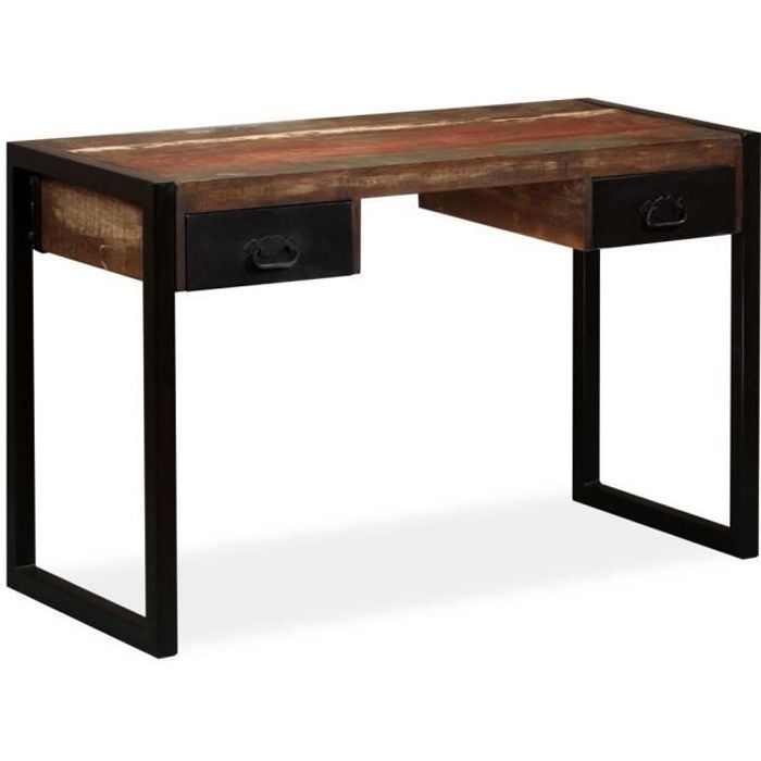 Bureau en bois de récupération massif avec 2 tiroirs - vidaXL - 120x50x76 cm - Laqué - Noir