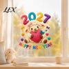 Year of Sheep Party Supplies Chinese New Window Stickers, 2027 Goat Static Clings, Cute Knitted Texture Film Crochet Knit Decals, Reusable Decor