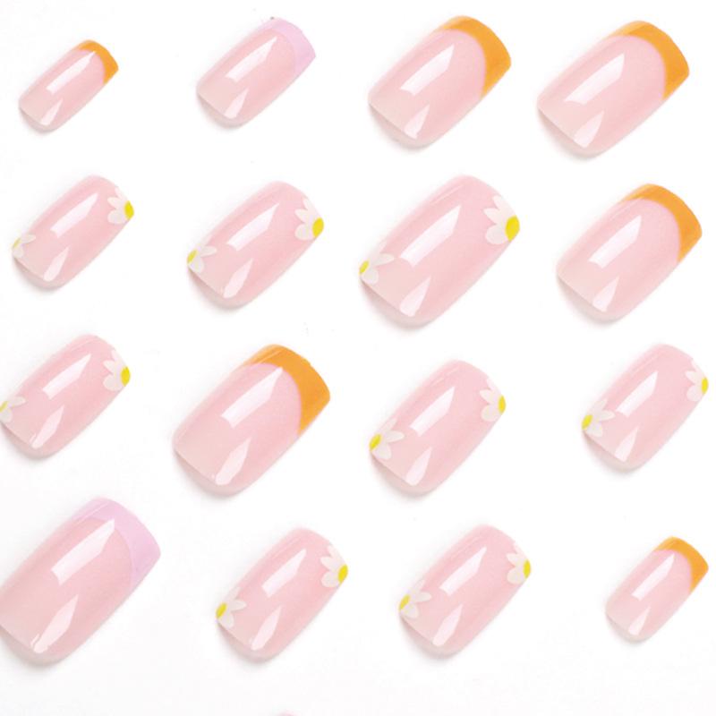 Tragbarer Nagel, Französisch Gelb Lila Rand Blume Abnehmbare Nagelkunst Nagelpflaster Falscher Nagel Nagelpflaster
