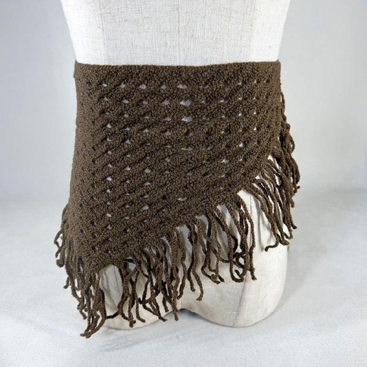 Multipurpose Crochet Triangled Scarf With Polyester Trim Stylish Layered Neck Wrap For Daily Outdoor Use