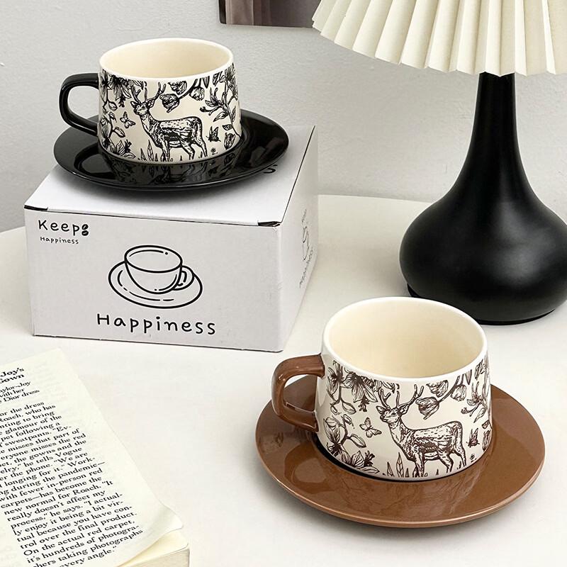 Vintage Ceramic Coffee Mug with Saucer Set