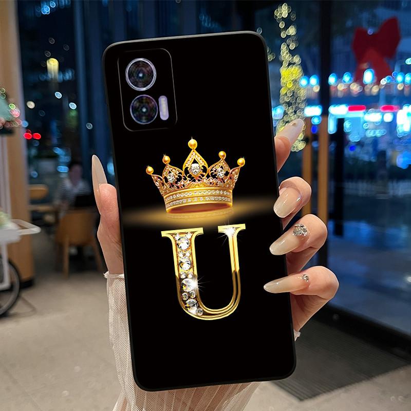Phone Case For Motorola Edge 30 Lite/Motorola Edge 30 Neo 5G Black Case Shockproof Soft Fashion Letter Crown Cover