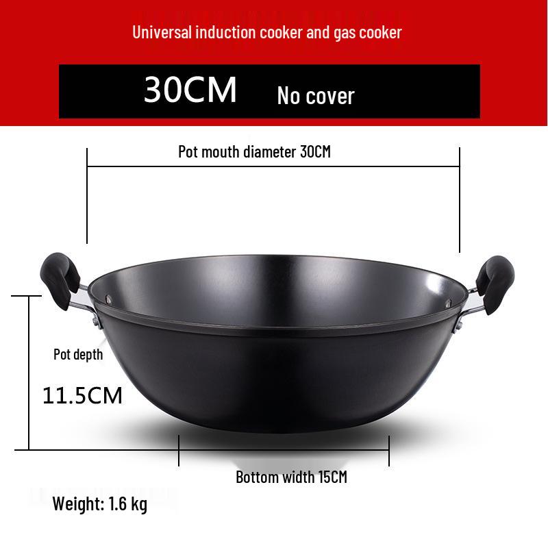 Robuster gusseiserner Wok mit zwei Griffen für Induktionskochfelder - Große Pfanne mit flachem Boden zum Braten.