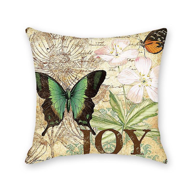 Hug Literary Retro Butterfly Flower Print Pillow Home Bedroom Sofa Decorative Cushion Cushion Cover