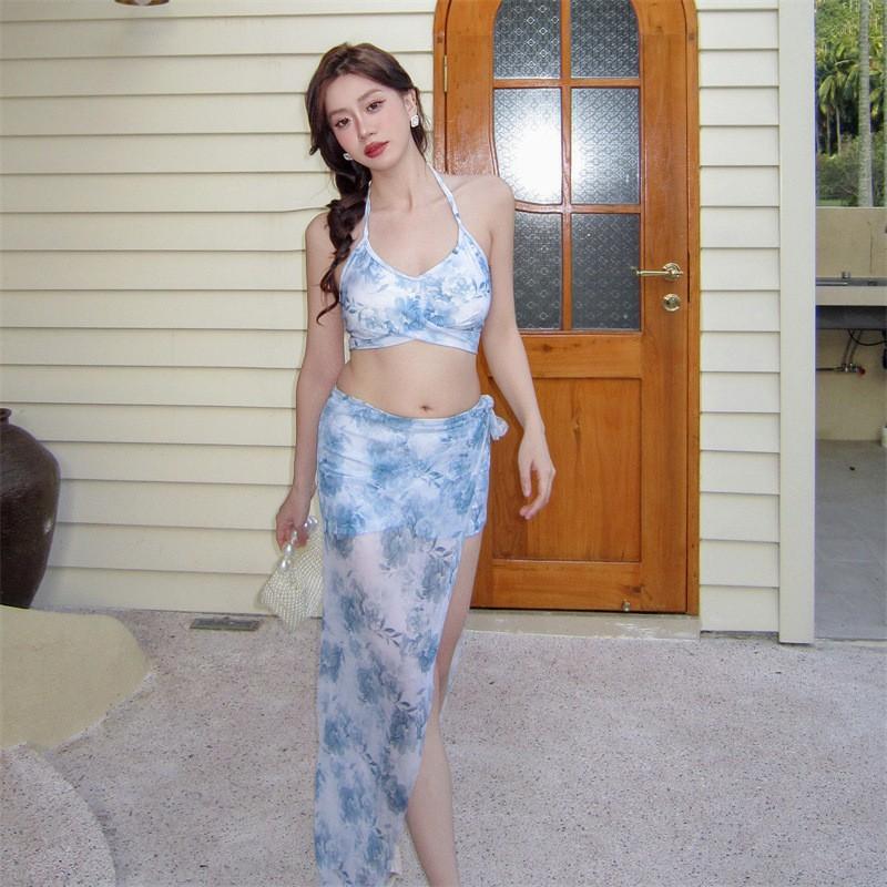 Personalized Niche Hot Swimming Clothes Popular Women's Super Fairy Long Dress Bikini Three-piece Set High-end Seaside Vacation